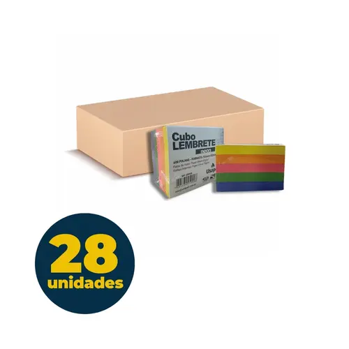 Bloco Papel Lembrete Cubo 600 Folhas 9,2cmx8,2cm Usapel Neon com 28 Blocos