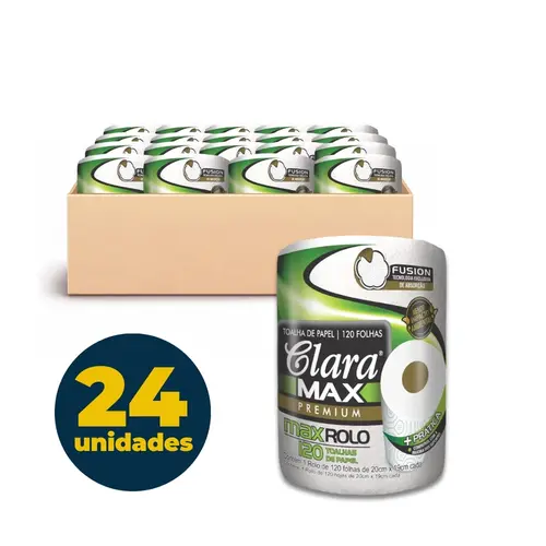 Toalha de Papel 01 Rolo com 120 Toalhas 20cmx19cm Claramax Premium com 24 Rolos