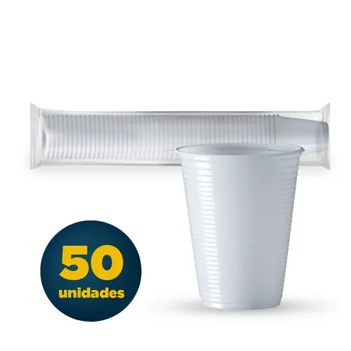 Copo Descartável 200ml Plástico Branco Com 50 Unidades