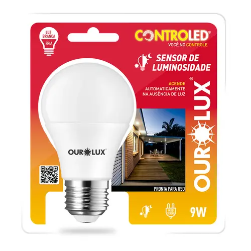 Lâmpada Inteligente 9W Led Branca Fria 6500K Sensor Luminosidade Ourolux