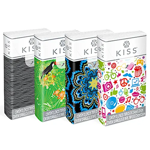 Lenço de Papel 10 folha Tripla Kiss Bolsa com 8 Pacotes