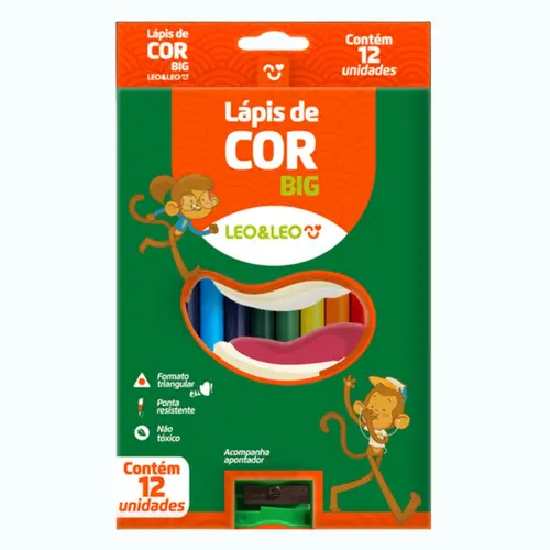 LAPIS COR JUMBO 12 CORES C/ APONTADOR LEO E LEO  6 EST