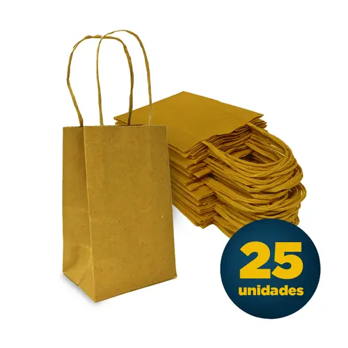 Sacola de Papel Kraft Mini 9,5cm X 7,5cm X 14,5cm Lisa Cor Amarela com 25 UN