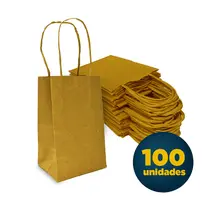 Sacola de Papel Kraft Mini 9,5cm X 7,5cm X 14,5cm Lisa Cor Amarela com 100 UN