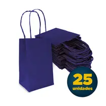 Sacola de Papel Kraft Mini 9,5cm x 7,5cm x 14,5cm Lisa Cor Azul com 25 UN