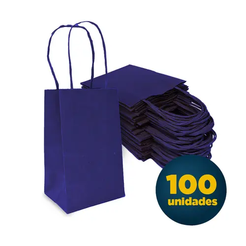 Sacola de Papel Kraft Mini 9,5cm x 7,5cm x 14,5cm Lisa Cor Azul com 100 UN