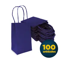Sacola de Papel Kraft Mini 9,5cm x 7,5cm x 14,5cm Lisa Cor Azul com 100 UN