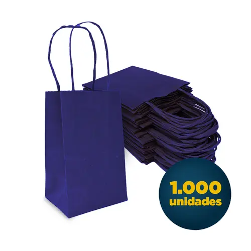 SACOLA PAPEL KRAFT MINI 9,5CMX7,5CMX14,5CM LISA COR AZUL 1000 UN