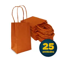 Sacola de Papel Kraft MIni 9,5cm X 7,5cm X 14,5cm Lisa Cor Laranja