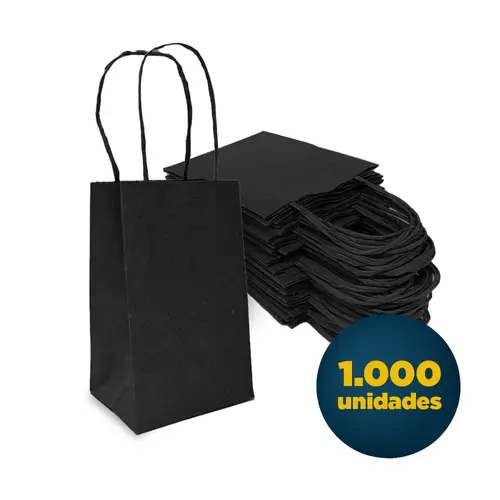 SACOLA PAPEL KRAFT MINI 9,5CMX7,5CMX14,5CM LISA COR PRETA 1000 UN