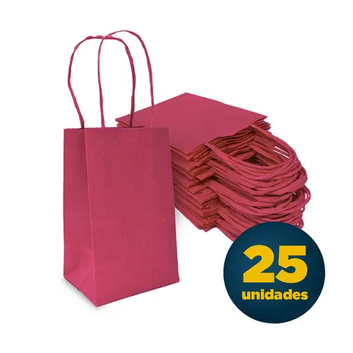 Sacola de Papel Kraft Mini 9,5cm X 7,5cm X 14,5cm Lisa Cor Rosa Pink