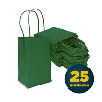 Sacola de Papel Kraft Mini 9,5cm x 7,5cm x 14,5cm Lisa Verde com 25 UN