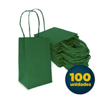 Sacola de Papel Kraft Mini 9,5cm x 7,5cm x 14,5cm Lisa Verde com 100 UN