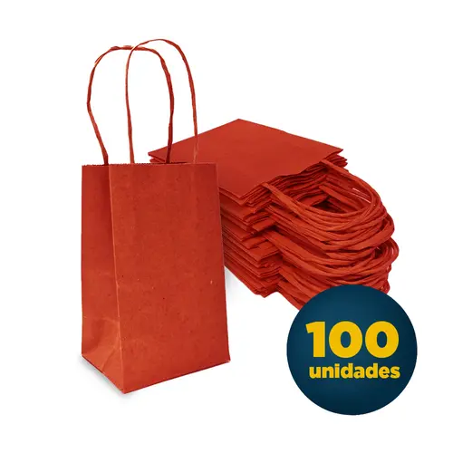 Sacola de Papel Kraft Mini 9,5cm X 7,5cm X 14,5cm Lisa Cor Vermelho com 100 UN