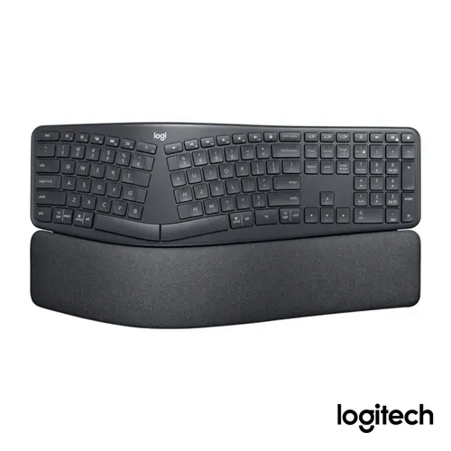 Teclado Sem Fio Logitech Ergo K860 Grafite, com Layout Dividido, Suporte para Descanso de Pulso, Conexão USB e Bluetooth