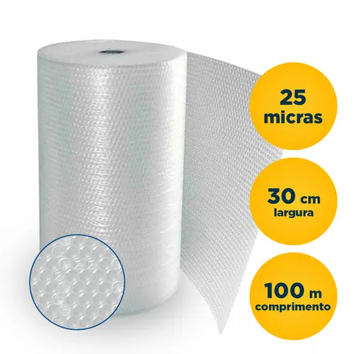 PLASTICO BOLHA 30CMX100M 25 MICRAS 4 BOB