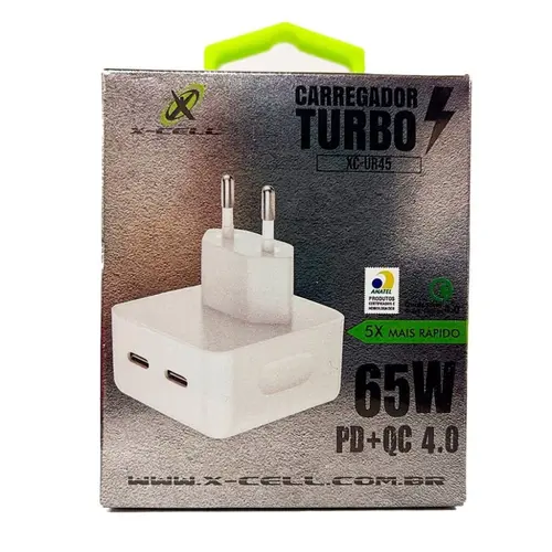 Carregador de Parede 2 Saídas Type-c 4.0 Turbo Qualicomm 65w Branco