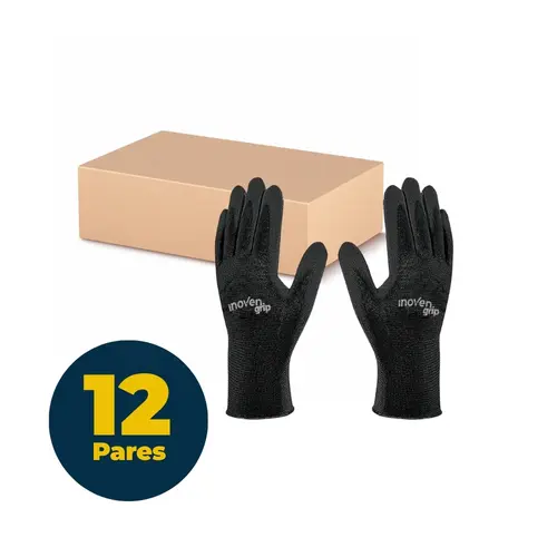Luva Tátil Nylon Palma Revestida 12 Pares Grande Preta