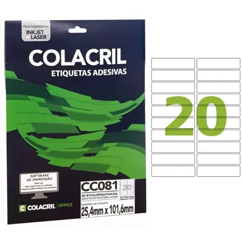 ETIQUETA CARTA 010 FL CC081 25,4X101,6MM 20 ET FL 10 CTL