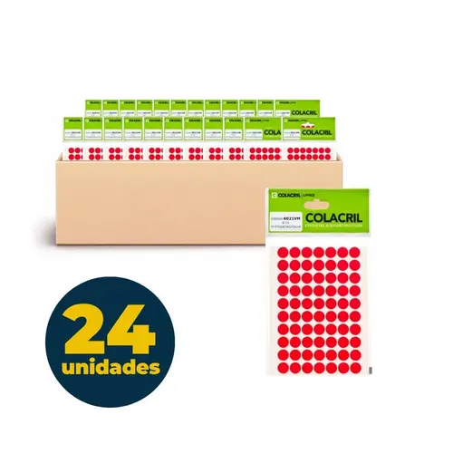 ETIQUETA COLACRIL REDONDA 06 FL DIAMETRO 13MM 70 ET FL VERMELHO 24 CTL