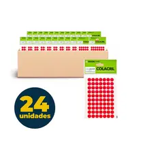 ETIQUETA COLACRIL REDONDA 06 FL DIAMETRO 13MM 70 ET FL VERMELHO 24 CTL