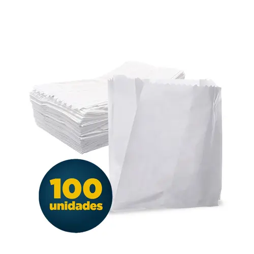 Saco de Papel Branco13CMX23CM   Sanfona com 100 Unidades