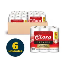 Papel Higiênico Branco 12X30M Folha Dupla Claramax Premium Compacto com 6 Pacotes
