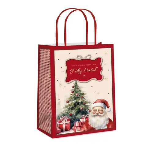 Sacola Papel Presente M 26cmxA19,5cmx9,5cm Cromus Charm Natalino com 10 Unidades
