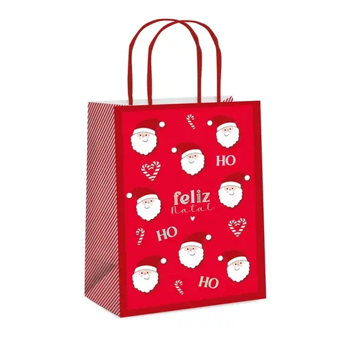 Sacola de Papel para Presente P 21,5cmx15cmx8cm Cromus Natal Joyful com 10 Unidades
