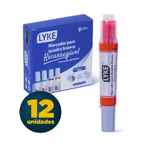 Marcador para Quadro Branco Recarregável Lyke Vermelho com 12 Unidades
