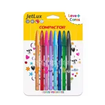 Caneta Esferográfica 1.0mm Jet Lux Blister 8 Cores Compactor