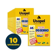 BLOCO ESCOLAR DESENHO A3 29,7CMX42CM 140G 20FL USAPEL BRANCO 10 UN