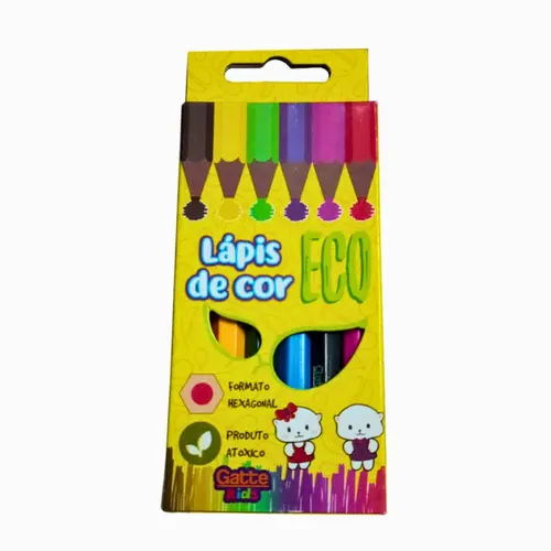 Lápis Cor Curto 6 Cores Gatte Kids Ecológico Hexagonal