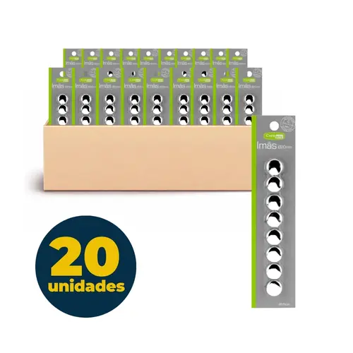 Imã Magnético 20mm Blister com 08 Unidades Prata com 20 Cartela