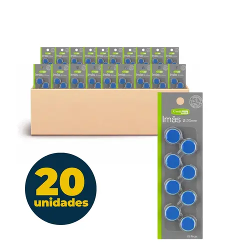 Imã Magnético 20mm Blister com 08 Unidades Azul com 20 Cartela