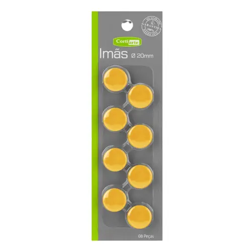 Ima Magnético 20mm Blister com 08 Unidades Amarelo com 20 Cartela