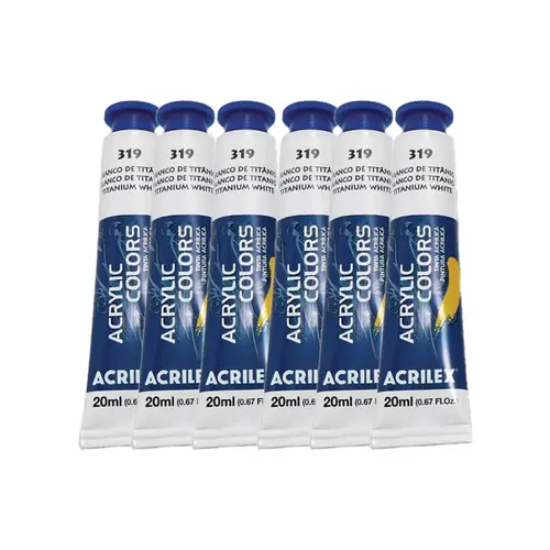 Tinta Óleo Bisnaga 20ml Acrilex Oil Colors Branco de Titâneo 319 com 06 Unidades