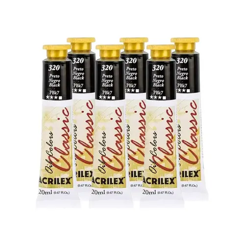 TINTA OLEO BISNAGA 20ML ACRILEX OIL COLORS PRETO 320 6 UN
