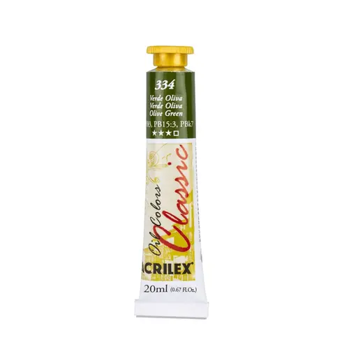 Tinta Óleo Bisnaga 20ml Acrilex Oil Colors Verde Oliva 334 com 06 Unidades