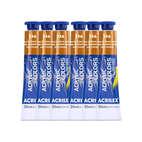 Tinta Óleo Bisnaga 20ml Acrilex Oil Colors Terra de Siena Natural 336 com 06 Unidades