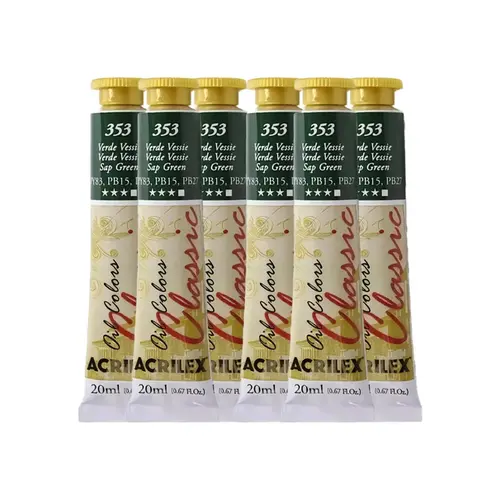 Tinta Óleo Bisnaga 20ml Acrilex Oil Colors Verde Vessie 353 com 06 Unidades