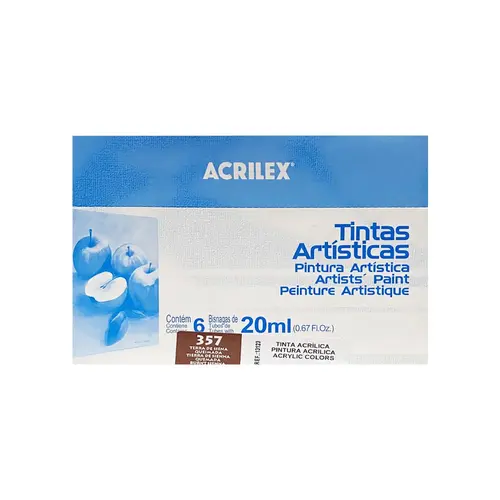 Tinta Óleo Bisnaga 20ml Acrilex Oil Colors Terra de Siena Queimada 357 com 06 Unidades