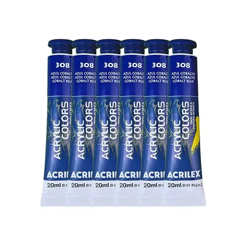 Tinta Óleo Bisnaga 20ml Acrilex Oil Colors Azul Cobalto 308 com 06 Unidades