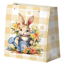 SACOLA PAPEL PRESENTE M 22CMX22CMX8,5CM PASCOA COELHO XADREZ JARDIM