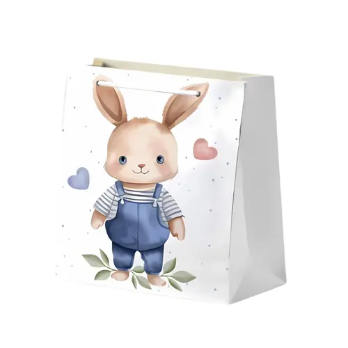 SACOLA PAPEL PRESENTE M 22CMX22CMX8,5CM PASCOA COELHO BRANCA