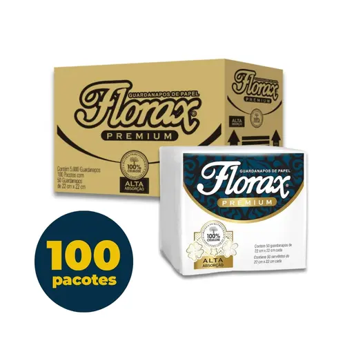 GUARDANAPO BRANCO 22X22CM 50FL CLARAMAX FLORAX PREMIUM 100 PCT
