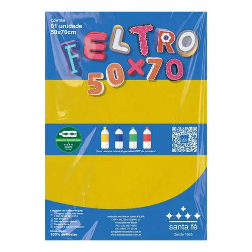 Tecido Feltro 50cm X 70cm Liso Amarelo