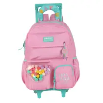 Mochila Infantil Com Roda e Alça Pompom Rosa UP4YOU