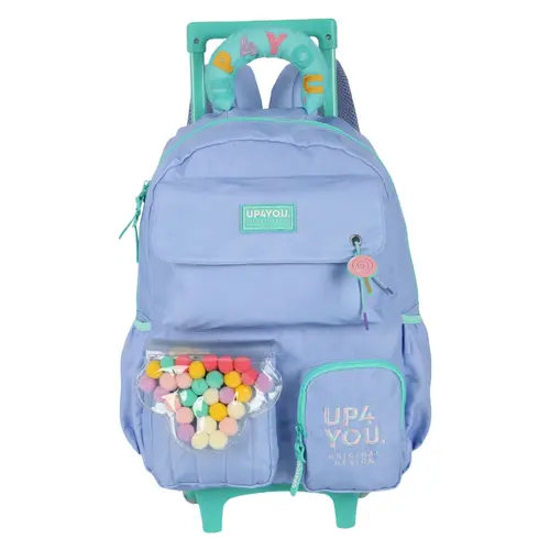 Mochila Infantil Com Roda e Alça Pompom Lilás UP4YOU