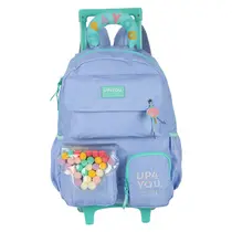 Mochila Infantil Com Roda e Alça Pompom Lilás UP4YOU